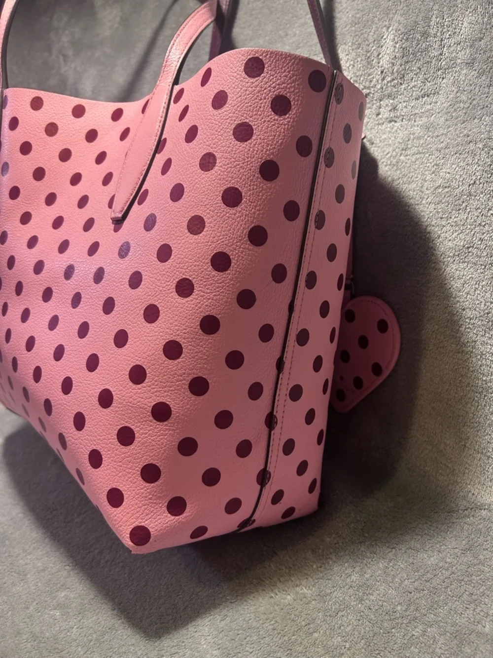 Kate Spade Arch Lovebirds Reversible Polkadot Tote w/ Bag Charm - Picture 7 of 12
